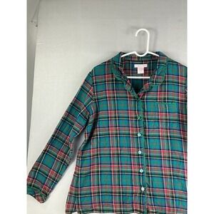 Simple Pleasures Women's Plaid Button Front Shirt Green Red Size L Cotton